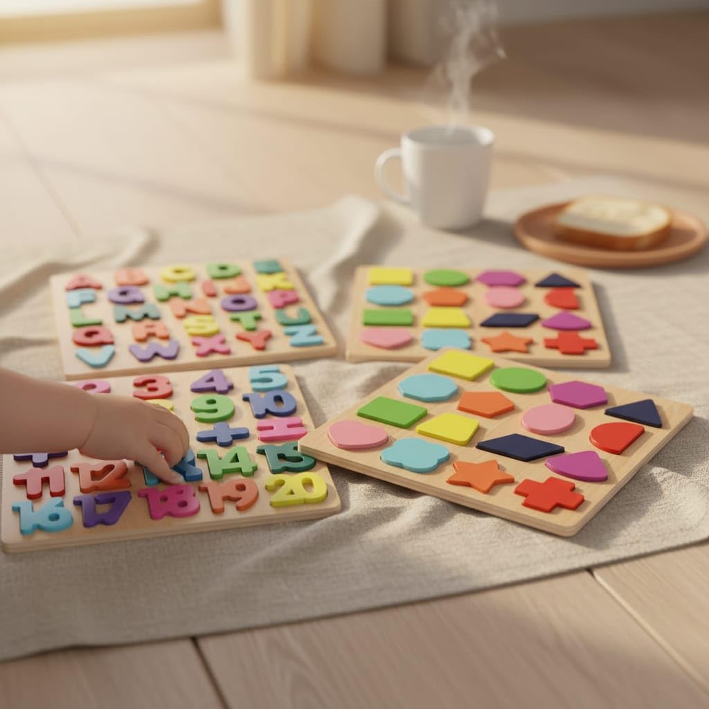 Wooden Educational Puzzle Set – ABC, Numbers, Shapes & Learning Board