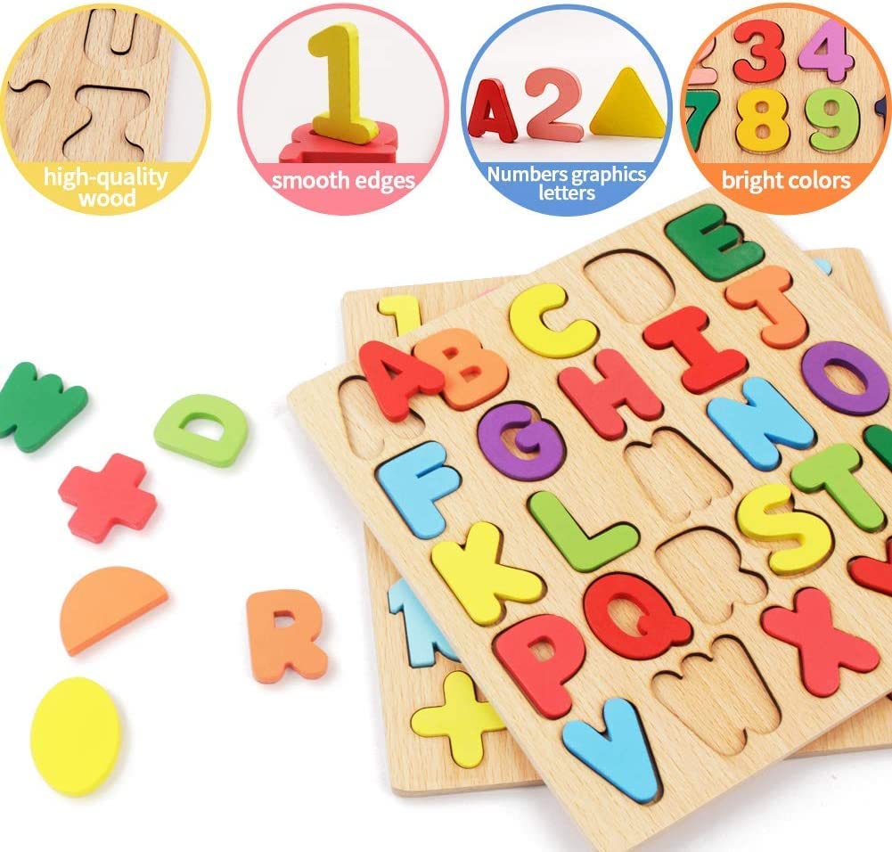 Wooden Educational Puzzle Set – ABC, Numbers, Shapes & Learning Board