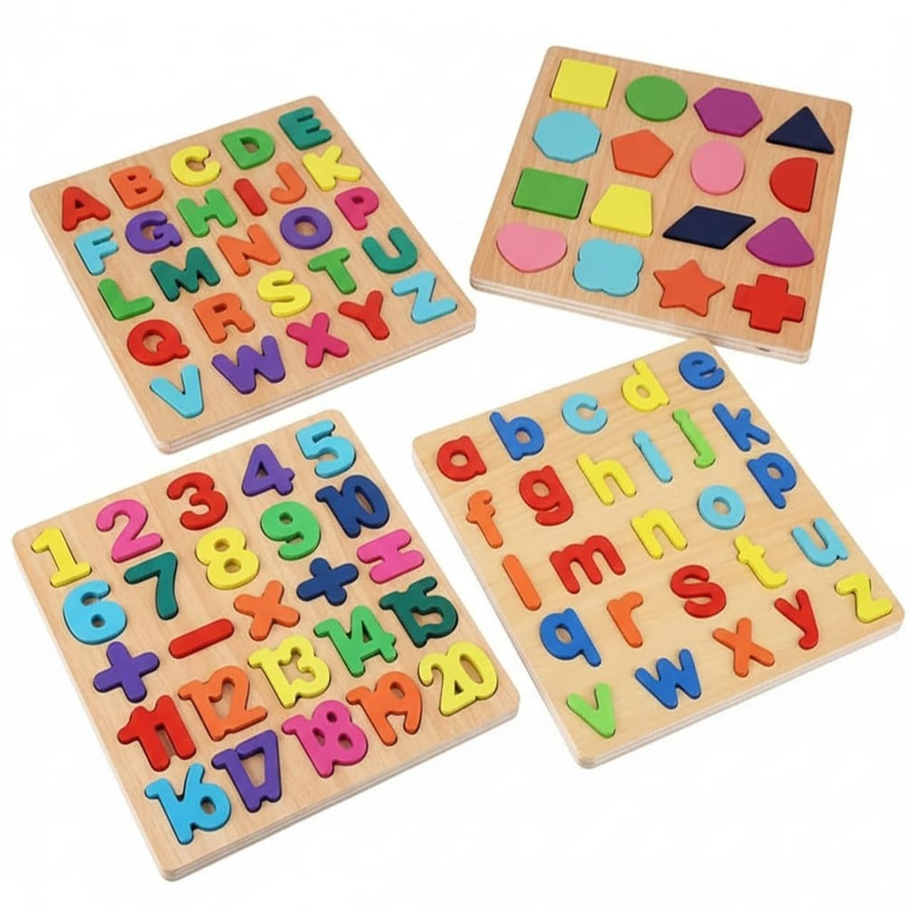 Wooden Educational Puzzle Set – ABC, Numbers, Shapes & Learning Board