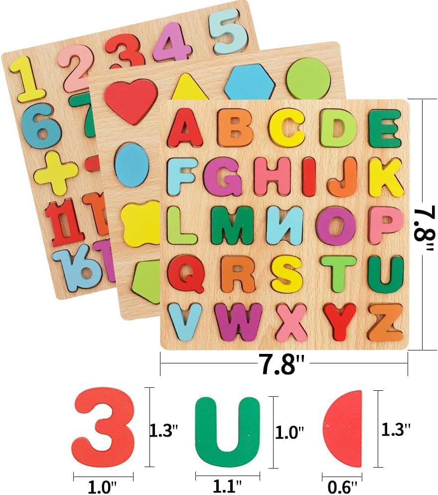 Wooden Educational Puzzle Set – ABC, Numbers, Shapes & Learning Board