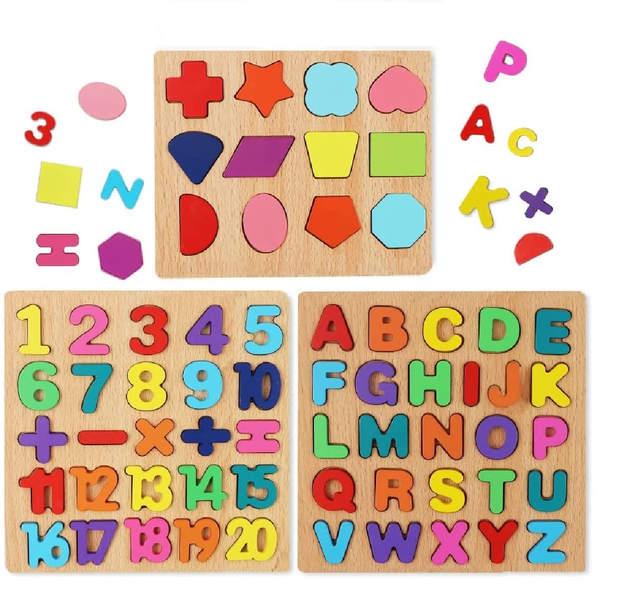 Wooden Educational Puzzle Set – ABC, Numbers, Shapes & Learning Board