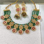 Royal Green Beaded Necklace & Jhumka Jewellery Set