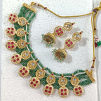 Royal Green Beaded Necklace & Jhumka Jewellery Set