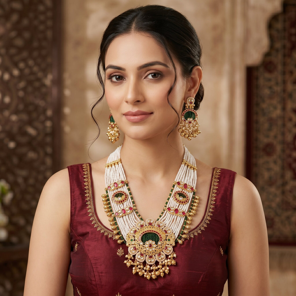 Royal Kundan Pearl Necklace Set