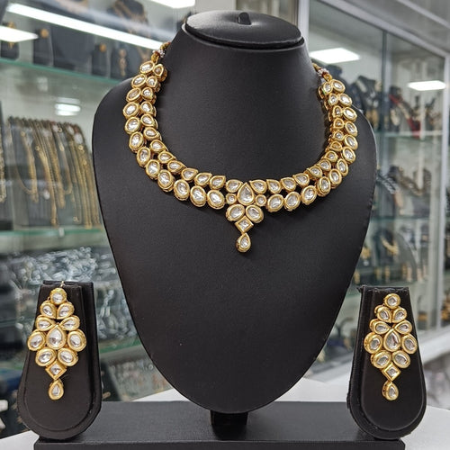Elegant Gold-Tone Kundan Necklace & Earrings Set