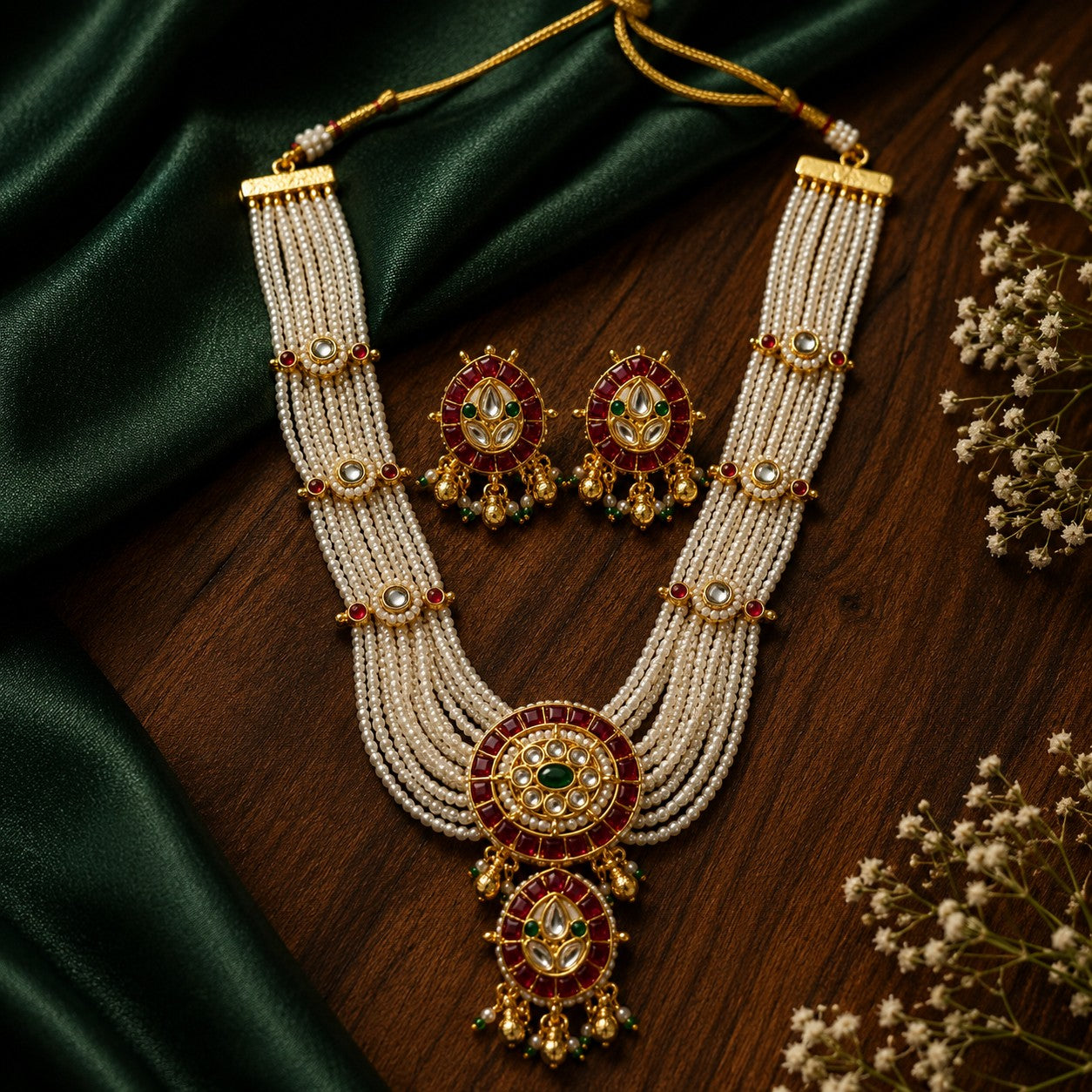 Royal Pearl Kundan Necklace & Earrings Set
