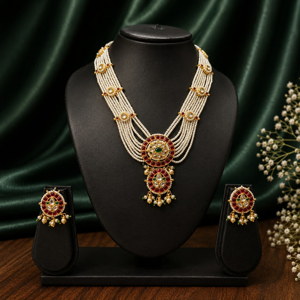 Royal Pearl Kundan Necklace & Earrings Set
