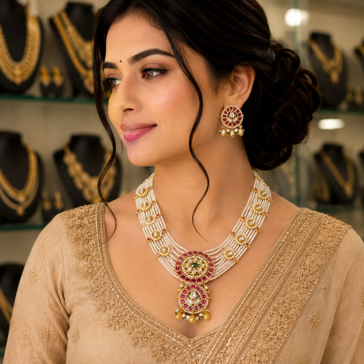 Royal Pearl Kundan Necklace & Earrings Set