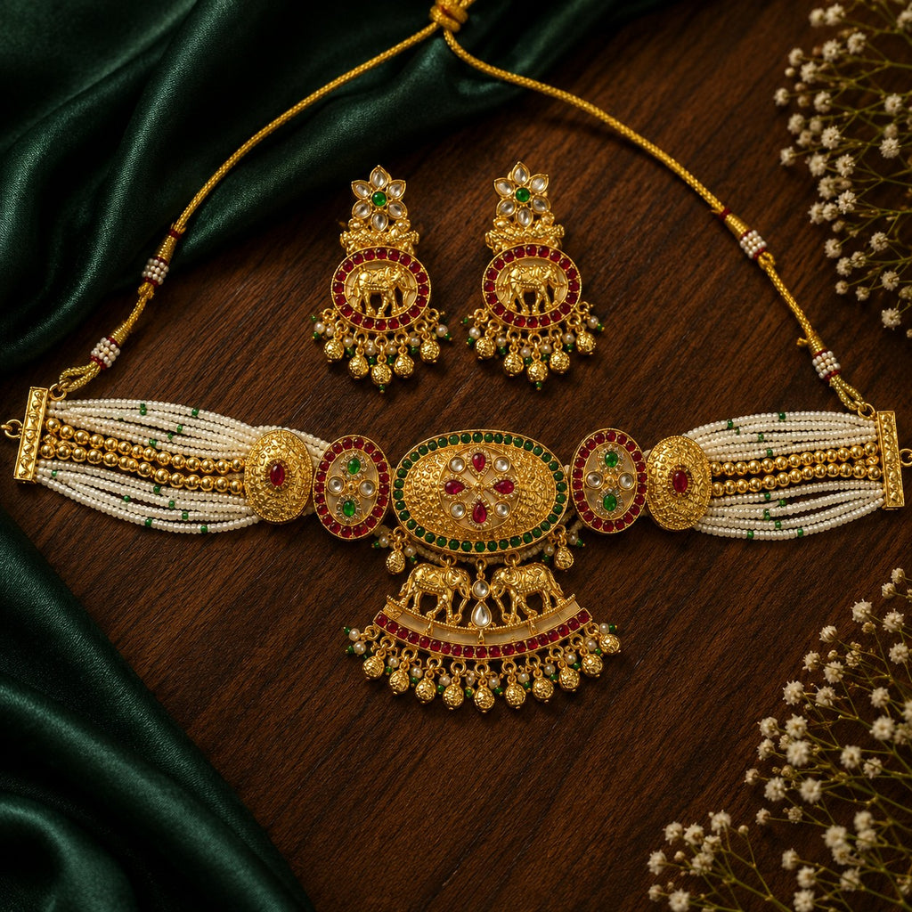 Royal Elephant Kundan Necklace & Earrings Set