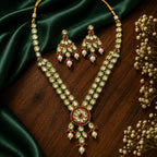 Elegant Green Kundan Necklace & Earrings Set