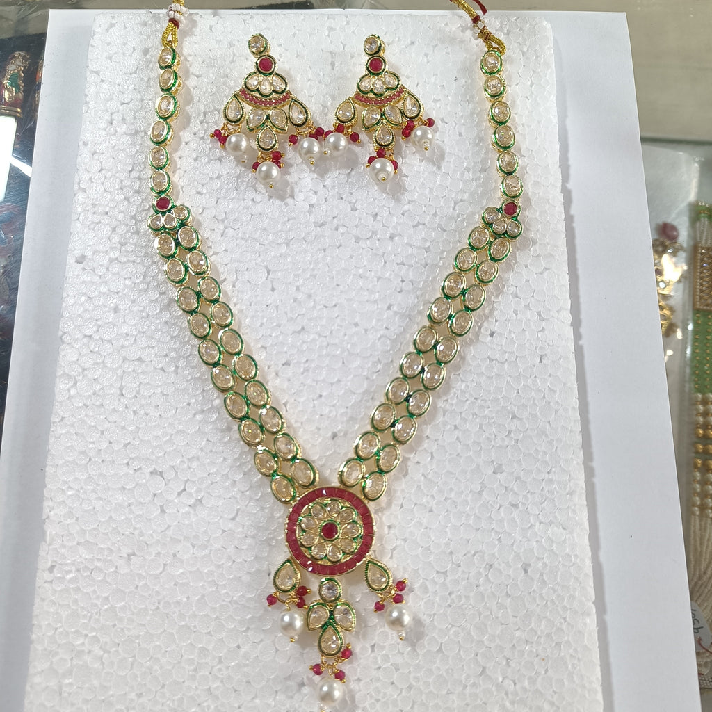 Elegant Green Kundan Necklace & Earrings Set
