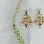 Elegant Green Kundan Necklace & Earrings Set