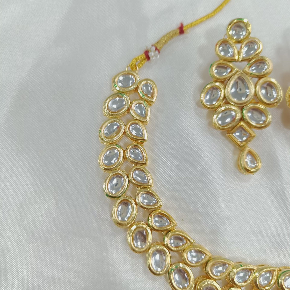 Elegant Gold-Tone Kundan Necklace & Earrings Set