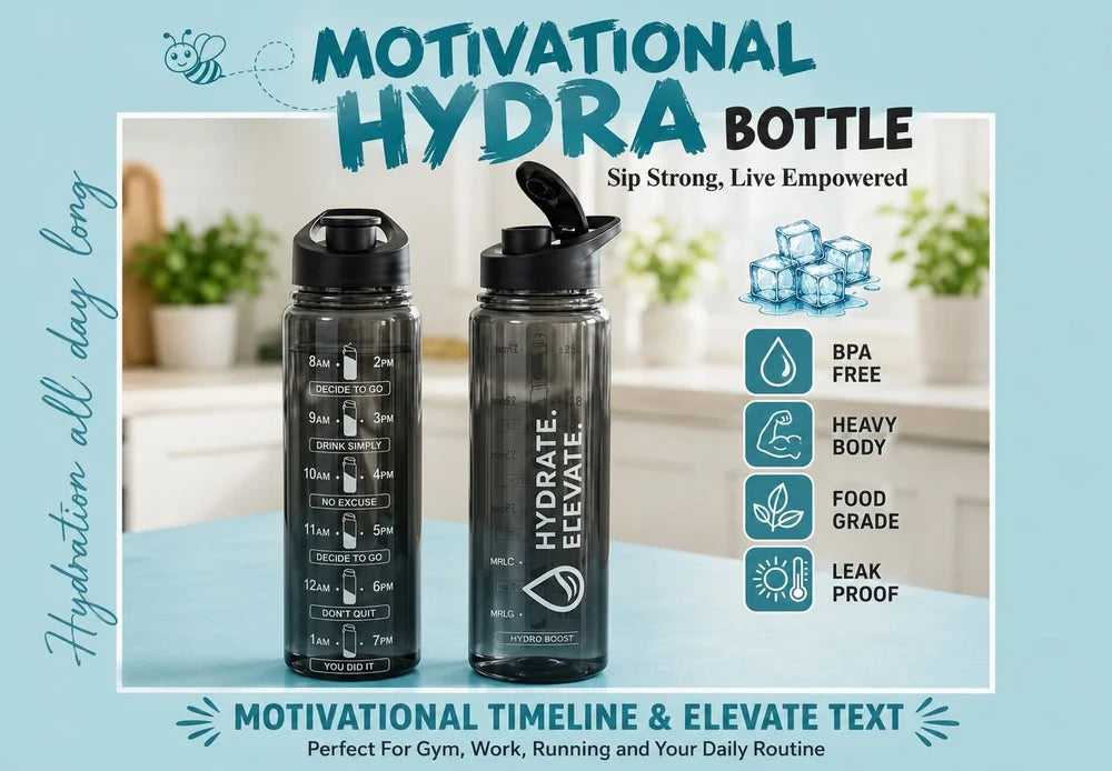 Motivational Time Marker Water Bottle | BPA-Free Leakproof Gym & Fitness Bottle